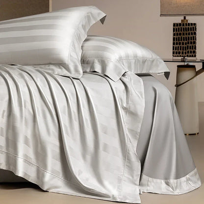 Decobites Silky Satin Jacquard Egyptian Cotton Bedding Set incl. Duvet, Sheet, Fitted Sheet & Pillowcases