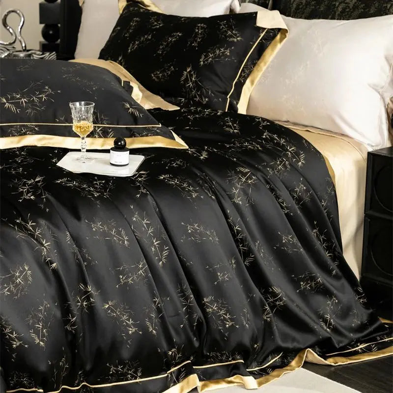 Decobites Luxe Eucalyptus Bedding Set in Black/Gold - Silky Soft & Skin-friendly