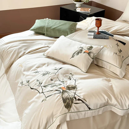 Decobites Deluxe Lyocell Cotton Embroidery Bedding Set - Soft, Silky, Breathable Luxury Bed Set