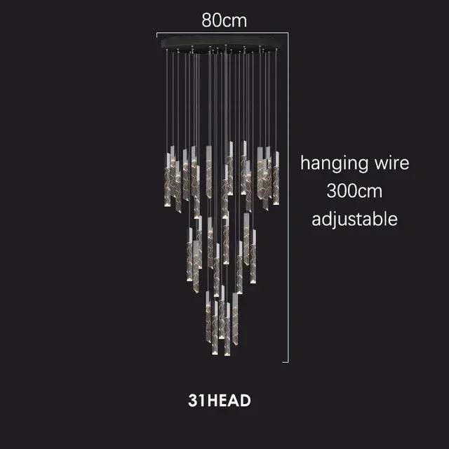 DecorBites™ Crystal Chrome LED Chandelier: Luxury Duplex Stair Loft Pendant Light for Living Room