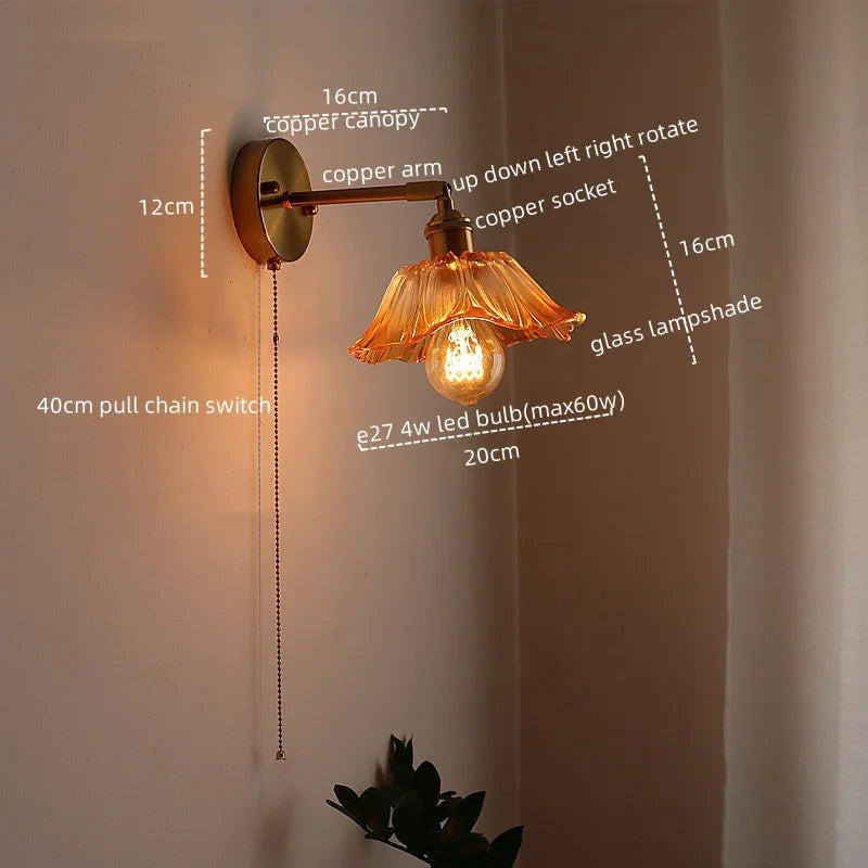 Copper Glass Wall Sconce Japanese Style Bathroom