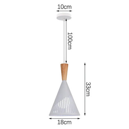 Nordic White Iron Pendant Light With Wood Accent