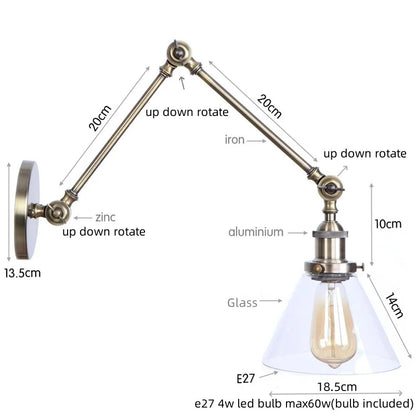 DecorBites™ Industrial Adjustable LED Wall Sconce with Clear Glass Shade