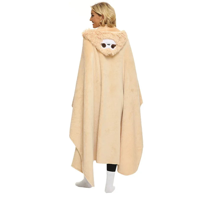 Decobites Cute Sloth Flannel Shawl Blanket for Cozy Autumn & Winter Warmth