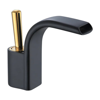 DecorBites™ Black Brass Waterfall Basin Faucet, Single Hole Hot Cold Sink Mixer Tap