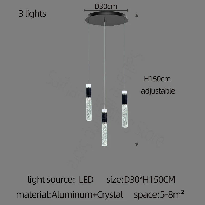 DecorBites™ Cylindrical Crystal Chandelier: Modern Villa Living Room Lamp for Stylish Interiors.