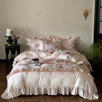 Decobites Rose Ruffles Bedding Set in Egyptian Cotton - Double Queen King Sizes