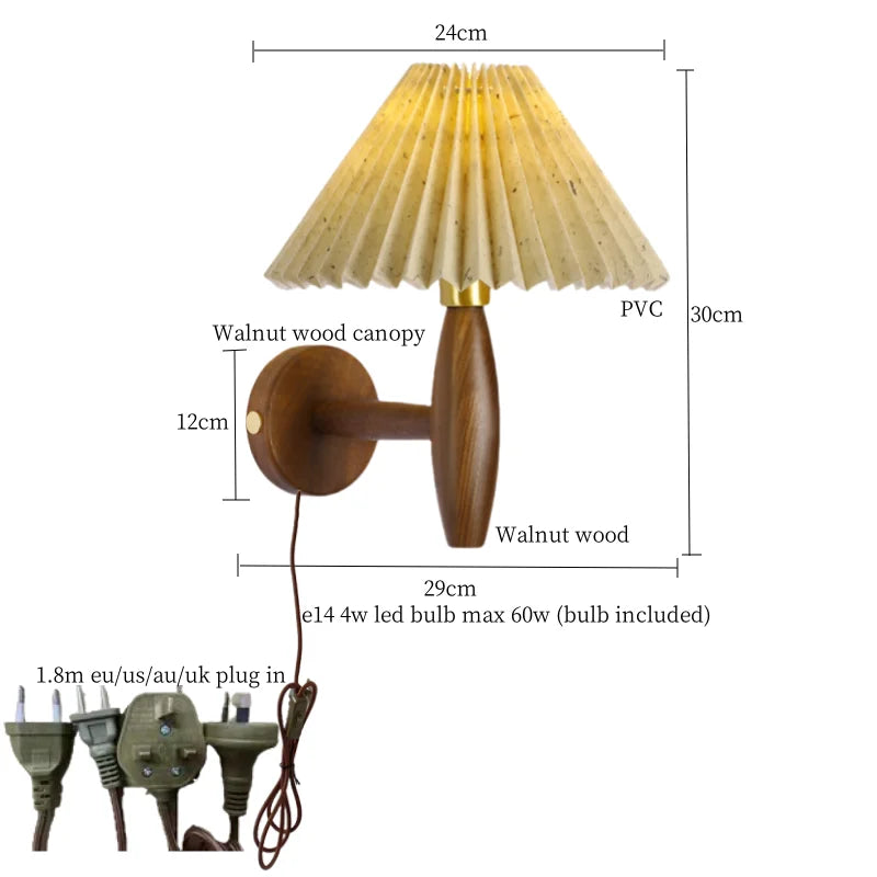 Apliques de pared DecorBites™ de PVC color crema con LED y apliques murales de madera de nogal japonés