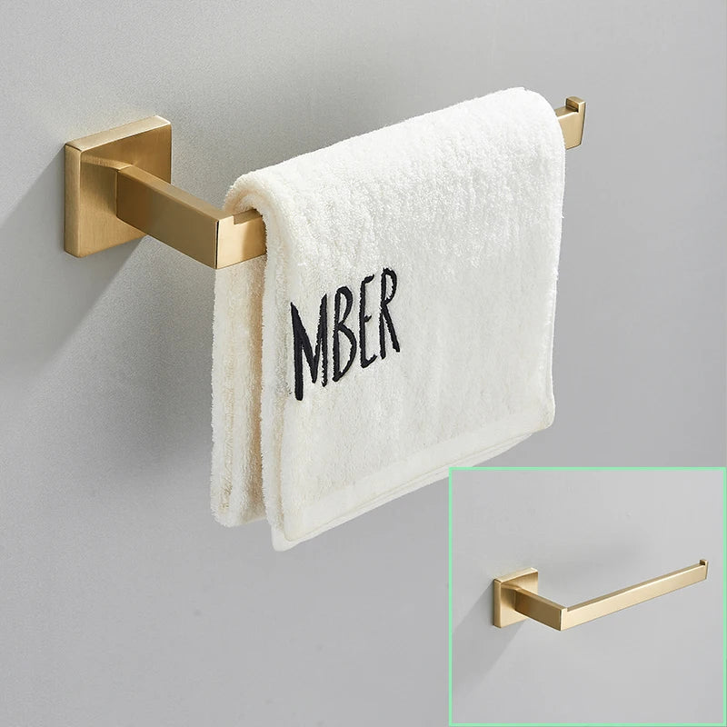 DecorBites™ Brushed Gold Bathroom Hardware Set Stainless Steel Towel Bar Robe Hook Toilet Paper Holder
