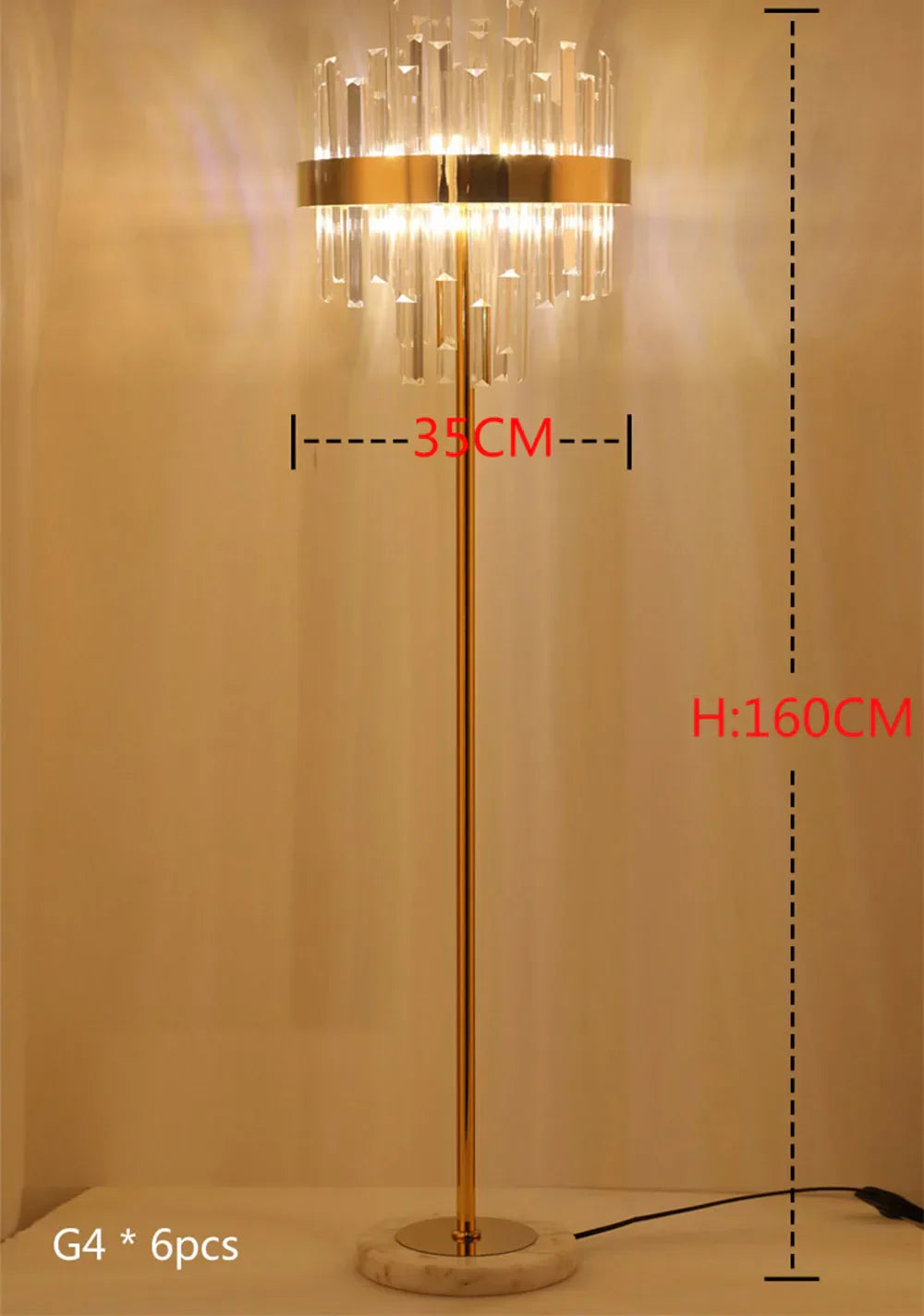 Lámpara de pie DecorBites™ Crystal Gold para dormitorio y sala de estar - Luz LED moderna de lujo