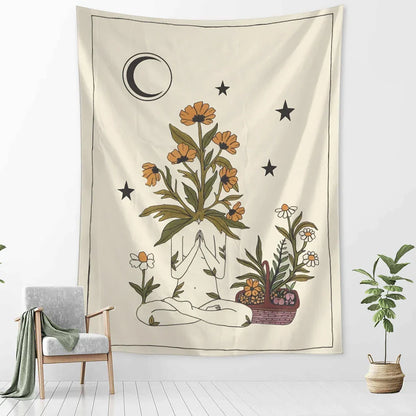 Decobites Botanical Girl Tarot Astrology Tapestry Wall Hanging for Boho Wicca Aesthetic Decor