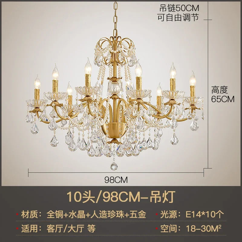 Chandelier de Cristal de Latón Dorado Decorbites™ para Sala de Estar, Comedor y Dormitorio, Lámparas Colgantes de Luces de Velas Retro