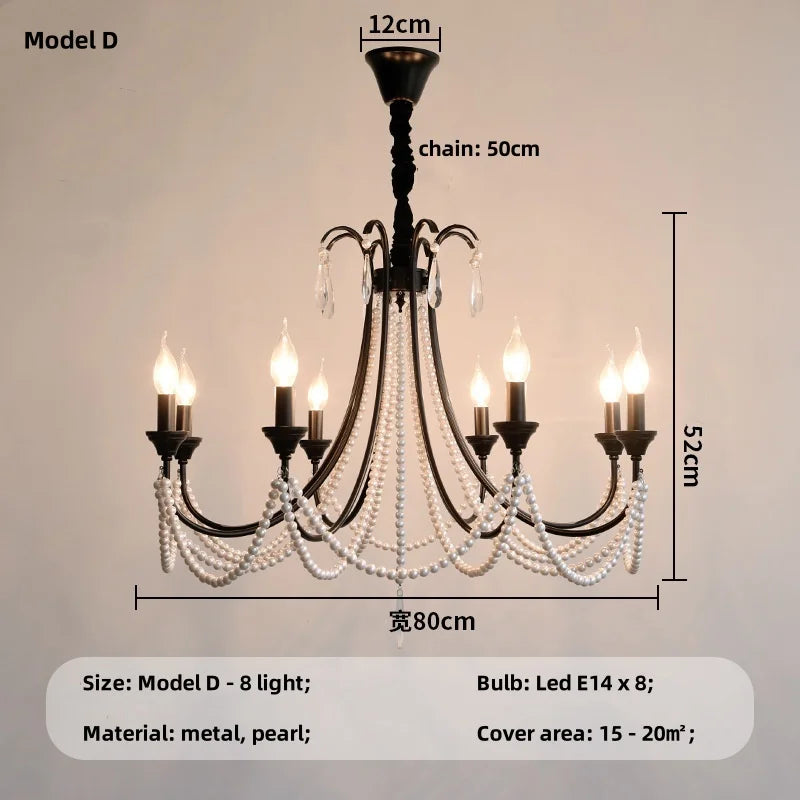 DecorBites™ Black E14 Candle Chandelier: French Living Room Pendant Lighting for Home Decor