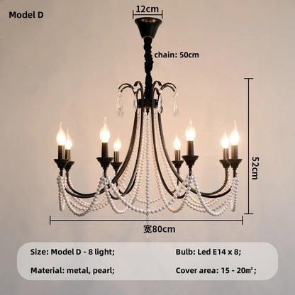 DecorBites™ Black E14 Candle Chandelier: French Living Room Pendant Lighting for Home Decor