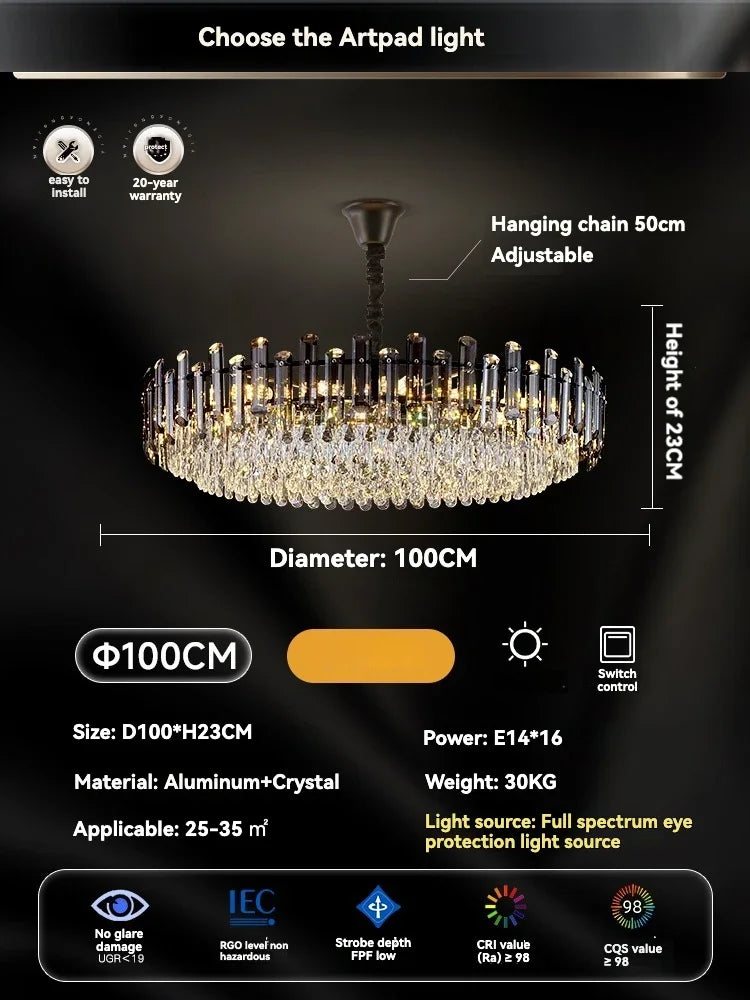 Gold Crystal LED Chandelier Round100cm Radiant