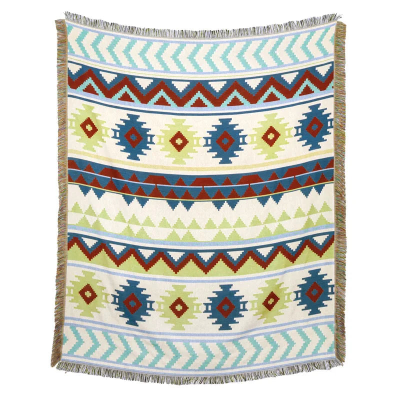 غطاء أريكة من بطانية الشاطئ من DecorBites™ - بطانية منقوشة بنقشة الريف الأمريكي - نسيج قطني مزخرف بشراشيب