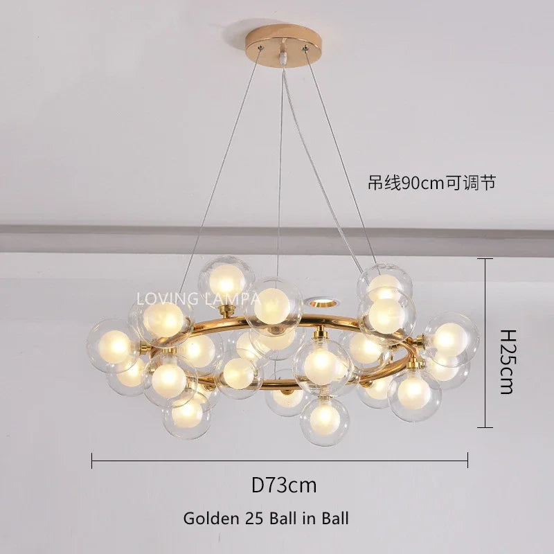 Lámpara colgante tipo araña LED con bola de cristal DecorBites™, diseño redondo moderno para iluminación decorativa del hogar