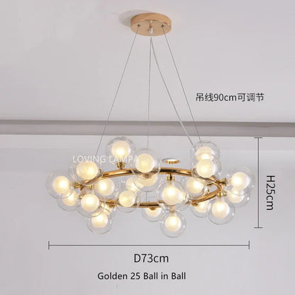 Lámpara colgante tipo araña LED con bola de cristal DecorBites™, diseño redondo moderno para iluminación decorativa del hogar