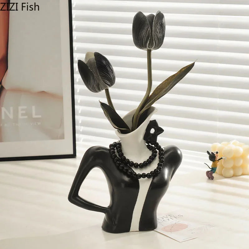 DecorBites™ Elegant Dames Ceramic Vase Figure Flower Pot Desk Decoration Room Decor
