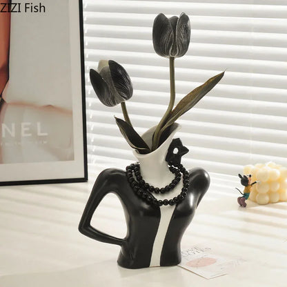 DecorBites™ Elegant Dames Ceramic Vase Figure Flower Pot Desk Decoration Room Decor