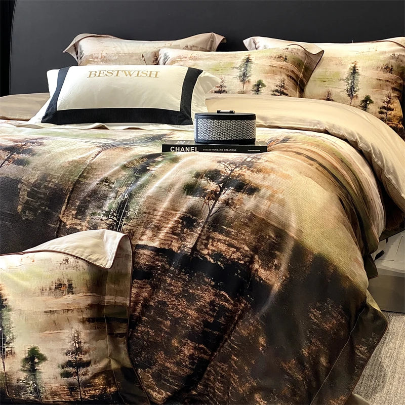 Decobites Lyocell Cotton Digital Print Bedding Set with Duvet Cover, Sheet, and Pillowcase