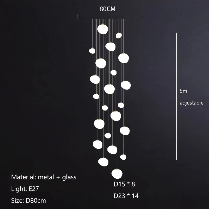 DecorBites™ Gregg Glass Suspension Light - White LED Cobblestone Pendant for Villa Staircase & Shop