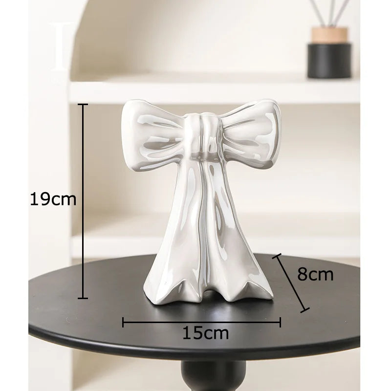 DecorBites™ Bowknot Ceramic Vase: Shiny Porcelain Floral Decor for Aesthetic Rooms