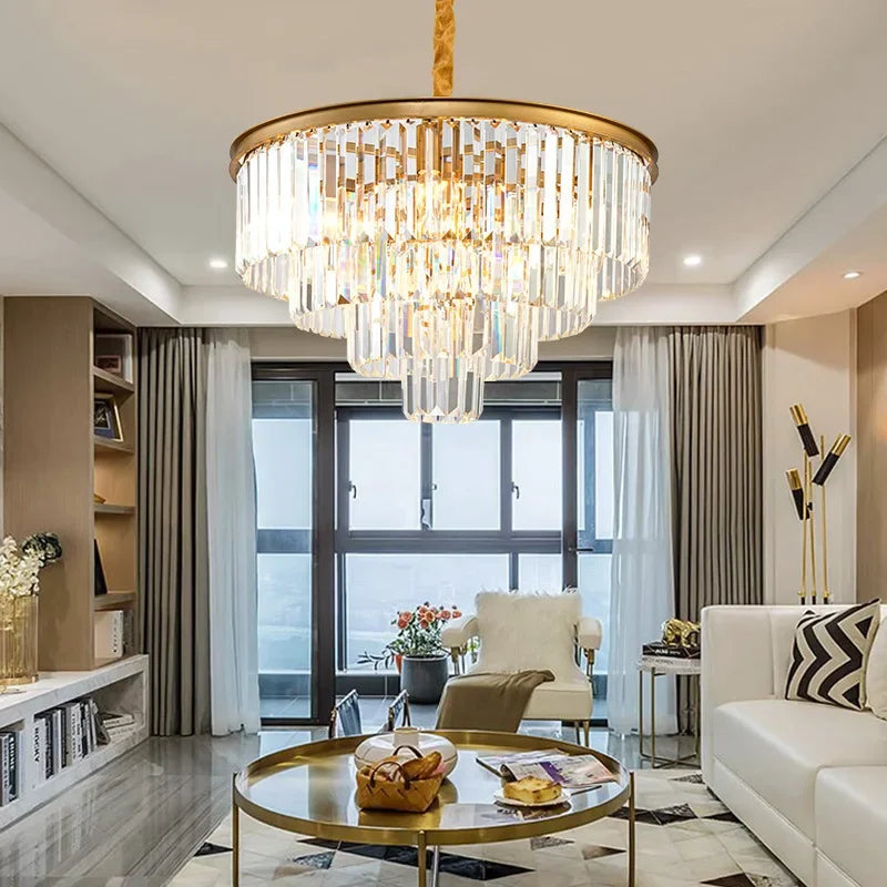 DecorBites™ Crystal Gold Black LED Chandelier - Multi-Storey Modern Round Pendant Lamp