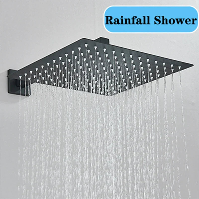 Sistema de ducha mural DecorBites™ negro con teleducha - Grifo de agua de lluvia de 12/16 pulgadas