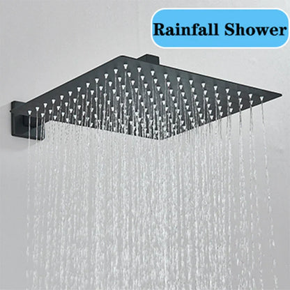 Sistema de ducha mural DecorBites™ negro con teleducha - Grifo de agua de lluvia de 12/16 pulgadas