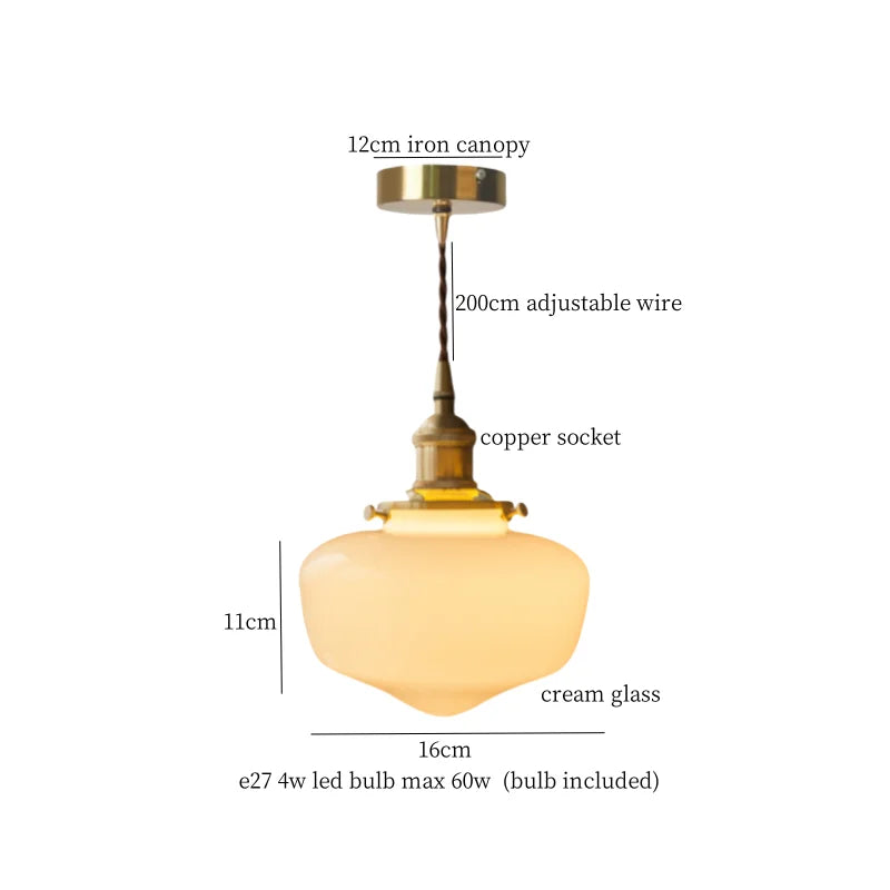 Decorbites™ Cremeglas-Kugel-LED-Hängeleuchte für Küche und Wohnzimmer im nordischen Vintage-Stil aus Kupfer