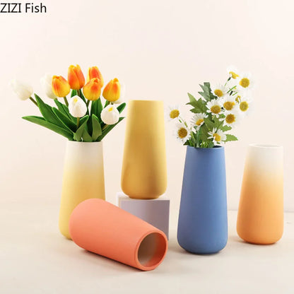 DecorBites™ Gradient Ceramic Vase Cylinder Desk Decoration Floral Vases Modern Room Decor