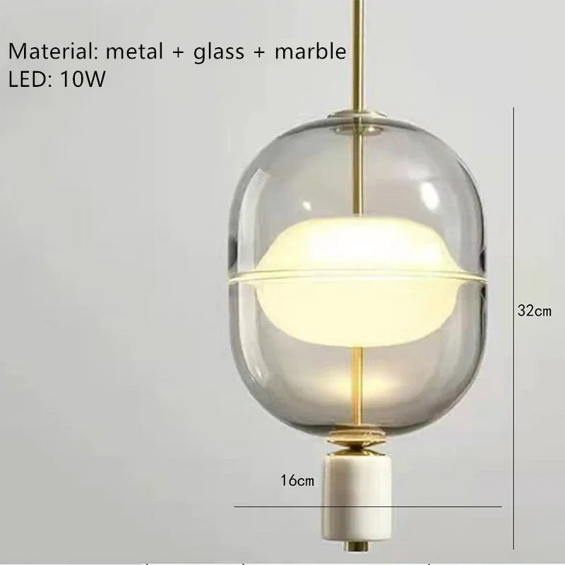 DecorBites™ Clear Gray Amber Glass Pendant Light with Marble Gold Metal Finish