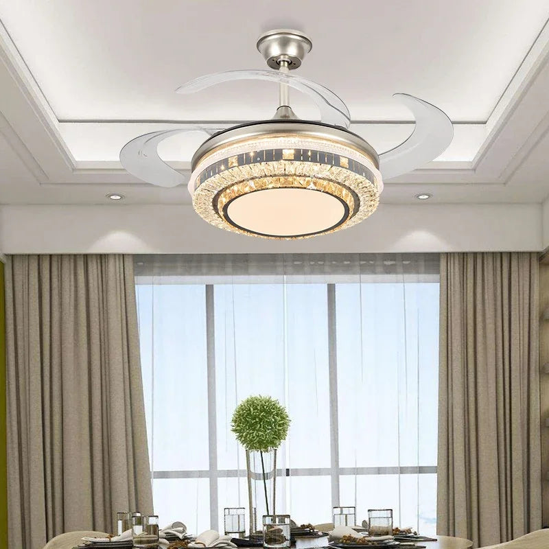 Decorbites™ Gold Crystal Einziehbare Klingen Moderner LED-Deckenventilator 42" Smart-Beleuchtung
