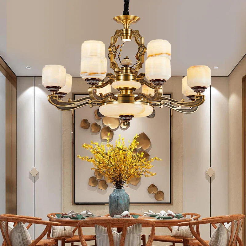 DecorBites™ Jade Zinc Alloy Chandelier for Living Room, Restaurant, Hall - Elegant Chinese Design