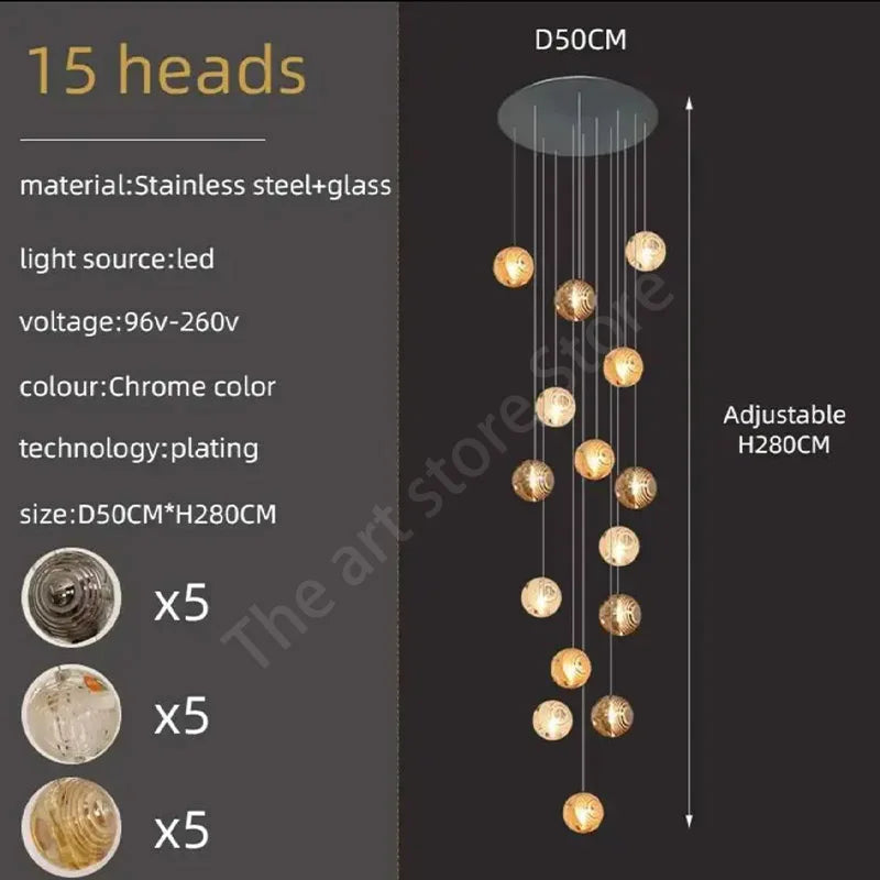 Lámpara de techo espiral de cristal DecorBites™ para una decoración moderna de sala de estar y cocina.