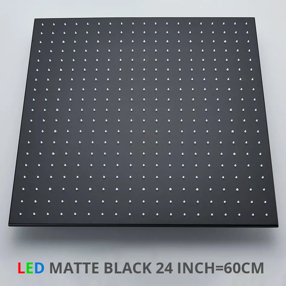 Cabezal de ducha tipo lluvia con luz LED cromada DecorBites™ de 24 pulgadas, montaje en techo, rociador superior y brazo.