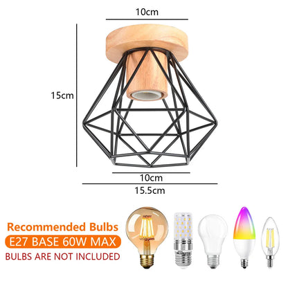Lámpara de techo DecorBites™ Iron Wood E27: Minilámpara nórdica moderna para salón y dormitorio