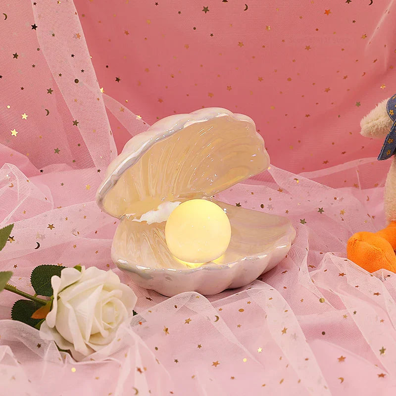 DecorBites™ Ceramic Shell Pearl Night Light: Modern Nordic Bedroom Decor and Bedside Lamp