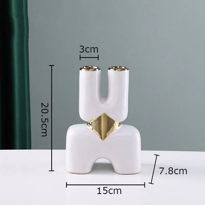 DecorBites™ Gold Geometry Ceramic Vase Desk Decoration Modern Floral Room Decor Vase
