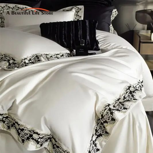 Decobites Luxury Embroidery Bedding Set: Soft, Silky, Breathable 4Pcs Set