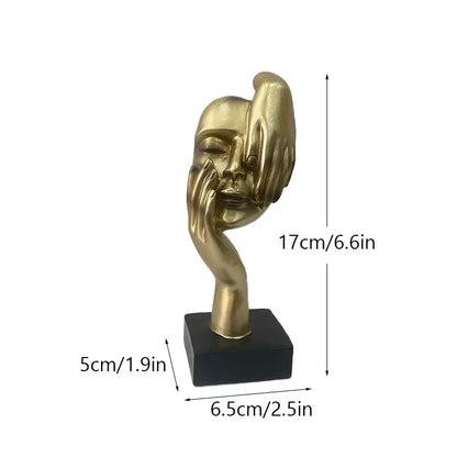 DecorBites™ Golden Abstract Mask Statue 16cm Art Figure Thinker for Home Office Decor