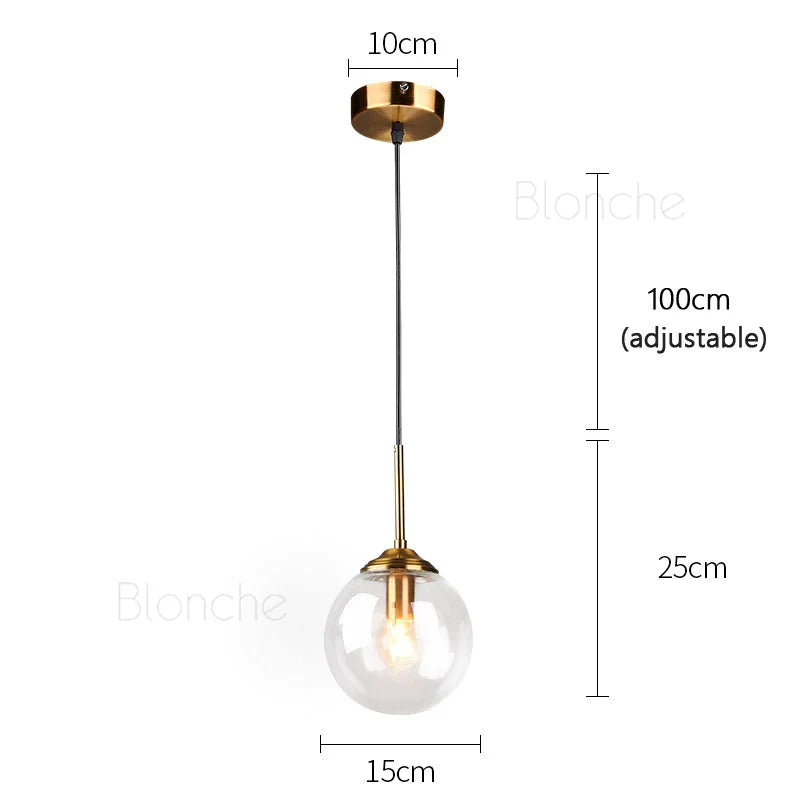 DecorBites™ Glass Ball Pendant Lights - 15cm Modern Gold Hanging Lamps for Home Decor