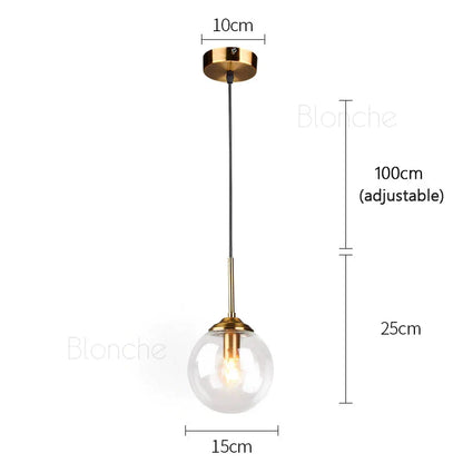 DecorBites™ Glass Ball Pendant Lights - 15cm Modern Gold Hanging Lamps for Home Decor