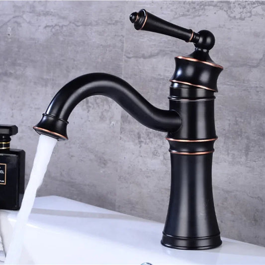 DecorBites™ Black Brass Basin Faucet High Arch Single Handle Deck Mounted Mixer