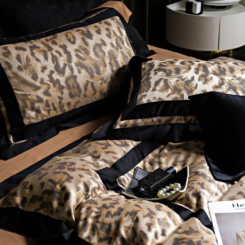 Decobites Leopard Jacquard 1000TC Lyocell Cotton Bedding Set: Duvet, Sheet, Pillowcases