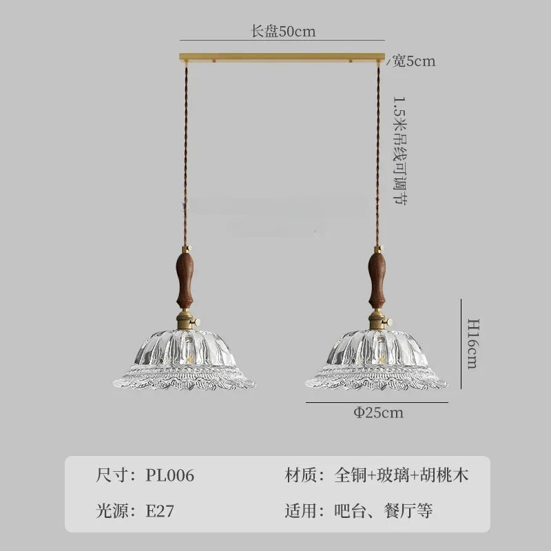 DecorBites™ French Ins Walnut Brass Glass Pendant Lights LED E27 for Kitchen Island Restaurant