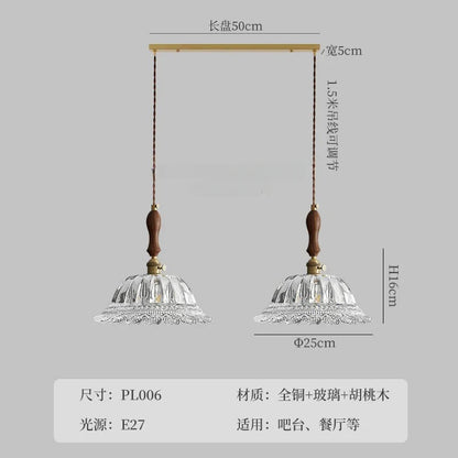 DecorBites™ French Ins Walnut Brass Glass Pendant Lights LED E27 for Kitchen Island Restaurant