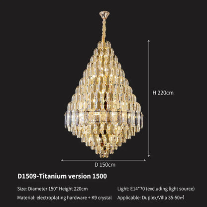 DecorBites™ Crystal Pendant Chandelier for Home, Hotel, Restaurant - Luxury Duplex Hall Light