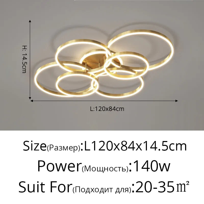 DecorBites™ LED Chandelier: Modern Living Study Bedroom Lamps, Round Rings Foyer Chandeliers Luminaire
